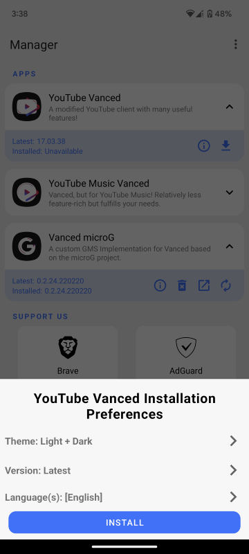 Installing the YouTube Vanced APK